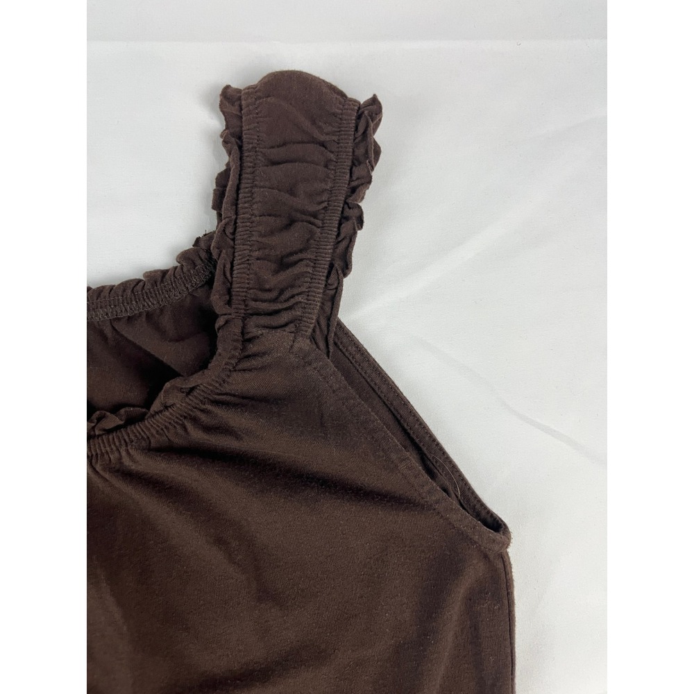 Women's Brown Ruffle Strap‎ Gathered Neck Tank Top Tunic Dress